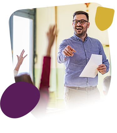 Happy teacher in the classroom